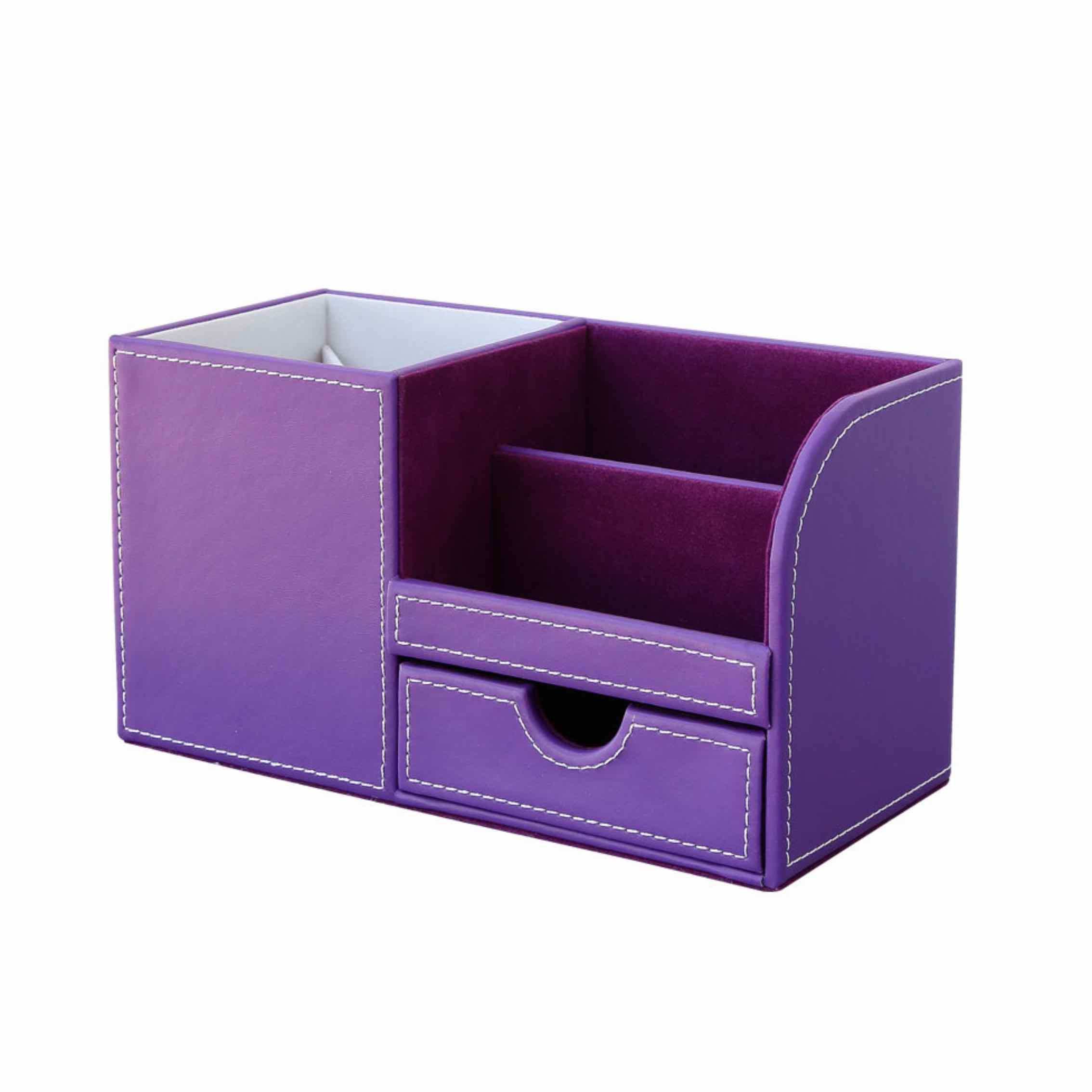 Organisateur-de-bureau-cuir-violet-fond-blanc