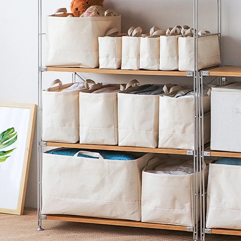 Panier-de-rangement-tissu-blanc-taille-S-M-L-XL-sur-etageres