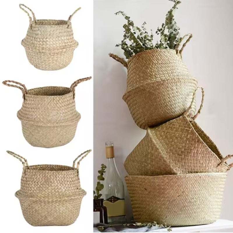Grand-Panier-Rangement-Osier-Trois-Paniers-avec-plante
