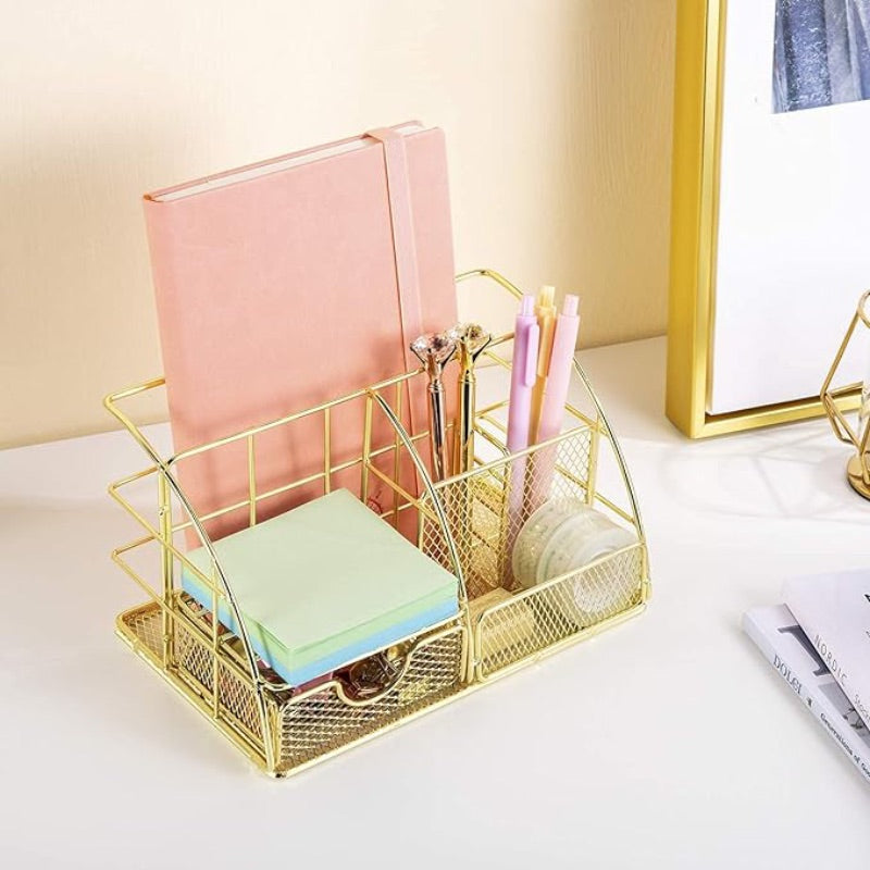Organisateur-bureau-metal-dore-avec-accessoires-bureau