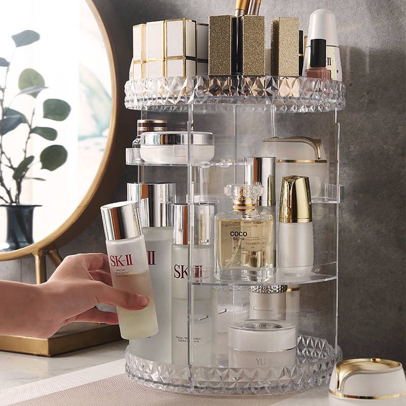 Organisateur-maquillage-tournant-avec-produits-soins-et-maquillage