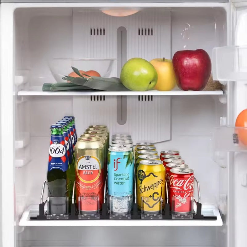 Rangement-bouteille-pour-frigo-noir-5-rangees-dans-frigo-avec-canettes